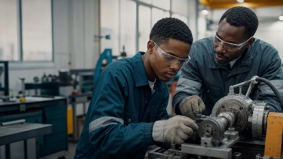 South African apprentice technician learning in a modern workshop